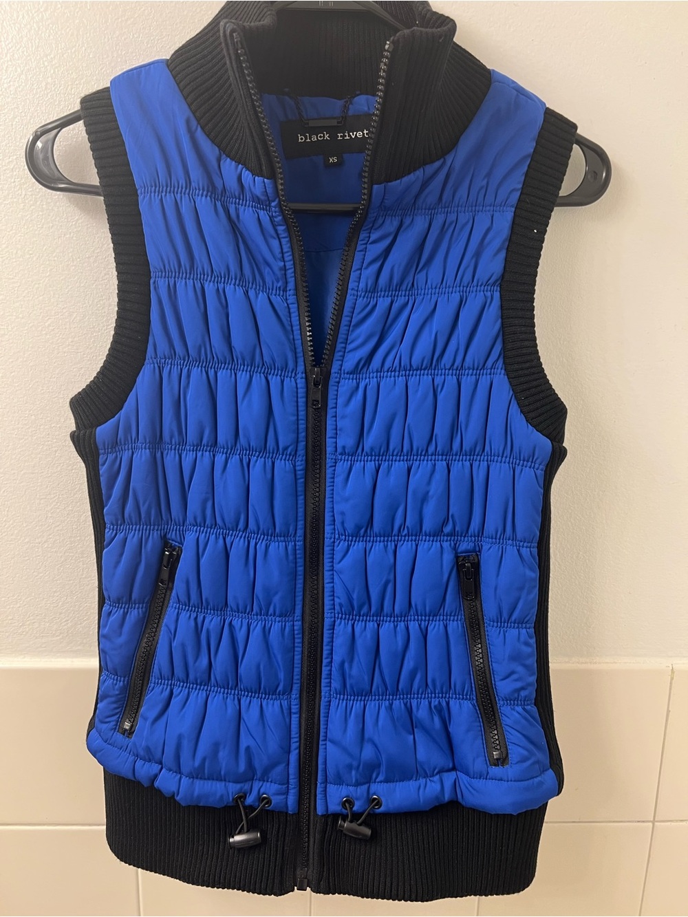 Black Rivet Royal Blue Quilted Vest with Black Trim